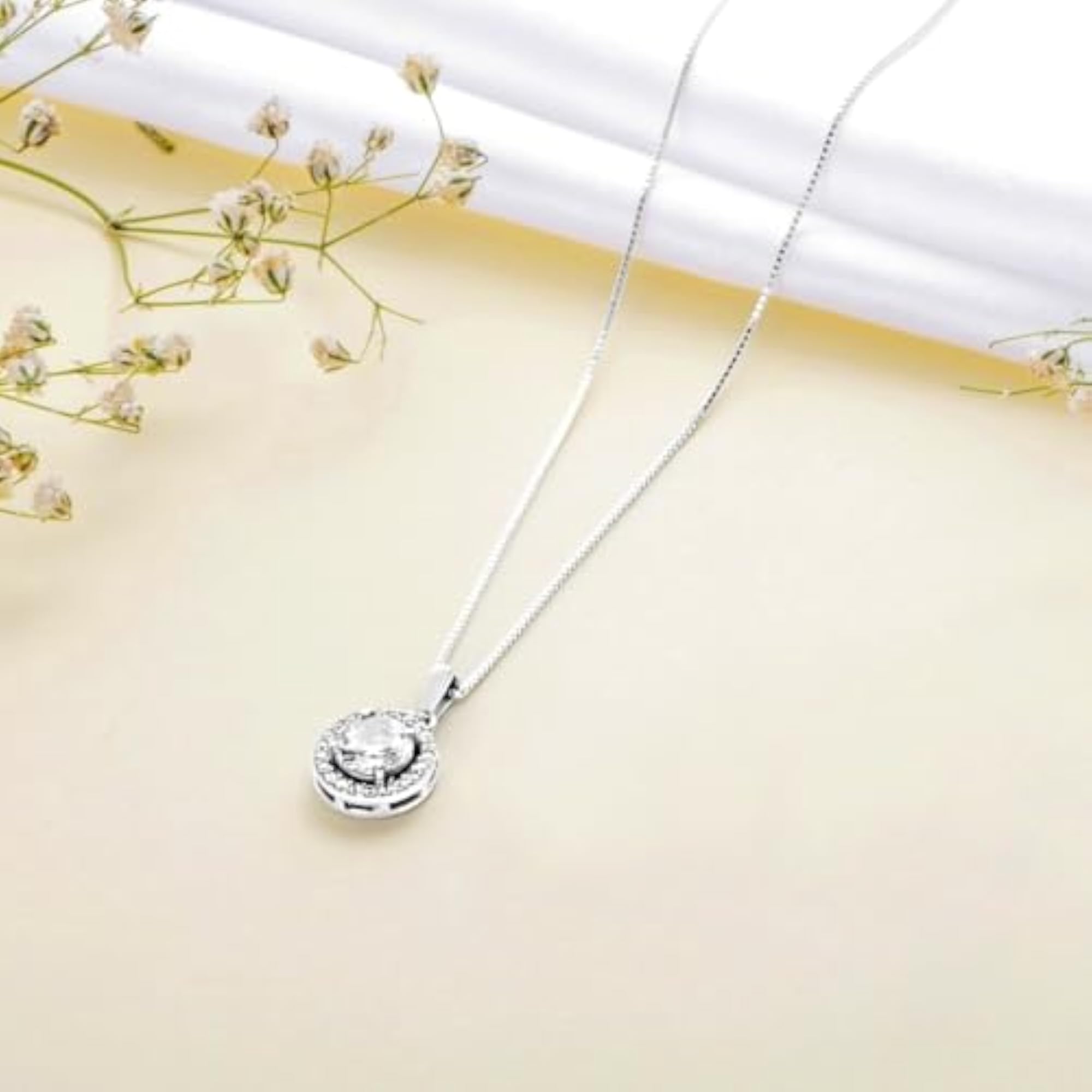 925 Sterling Silver Solitaire Rhodium Plated Pendant Necklace